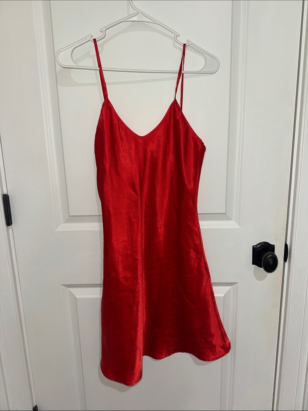 Red Satin Slip Dress with Spaghetti Straps - Women Intimates & Sleepwear